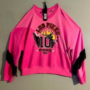 Club Pinko 1986 women sweatshirt with Crystals Sequins in front. Multi colored